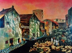 Painting titled "Old street" by Huy Hoan Nguyen, Original Artwork