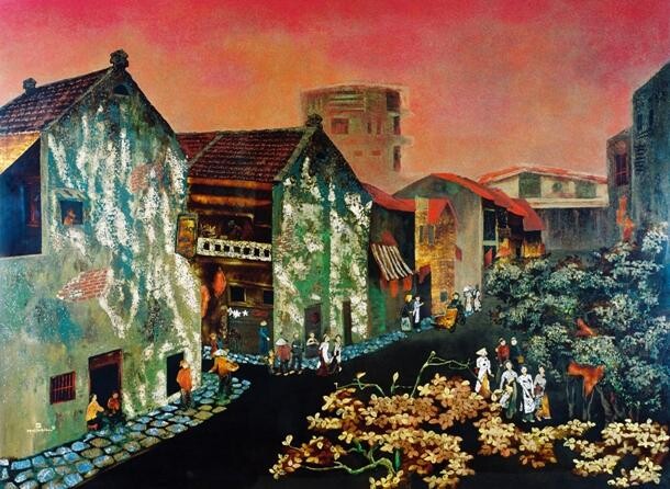 Painting titled "Old street" by Huy Hoan Nguyen, Original Artwork