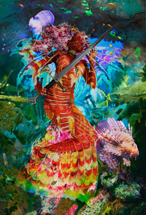 제목이 "Mermaid Kianda"인 미술작품 Henrique Vieira Filho로, 원작, 잉크