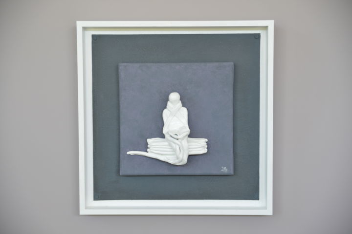 Sculpture titled "Le Parisien" by Isabelle Angele, Original Artwork, Clay Mounted on Wood Stretcher frame