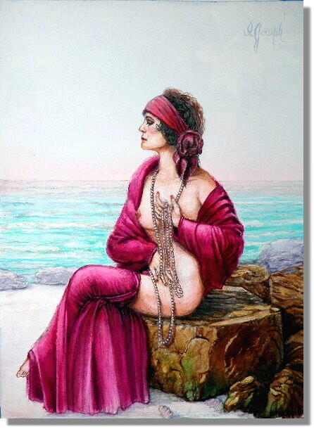 Pintura intitulada "Pearls" por I. Joseph, Obras de arte originais, Aquarela Montado em Vidro