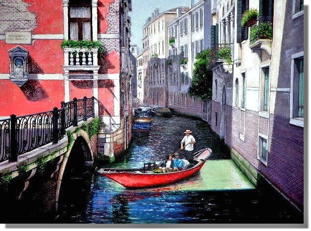 Картина под названием "Red Gondola" - I. Joseph, Подлинное произведение искусства, Масло