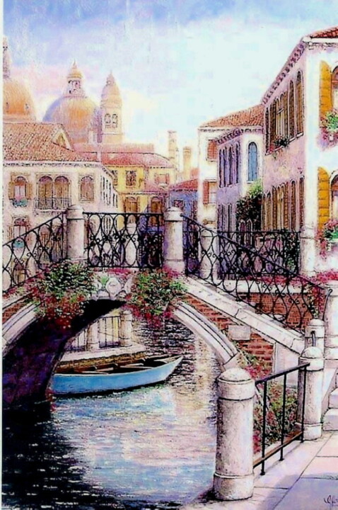 Painting titled "Golden Venice" by I. Joseph, Original Artwork, Oil