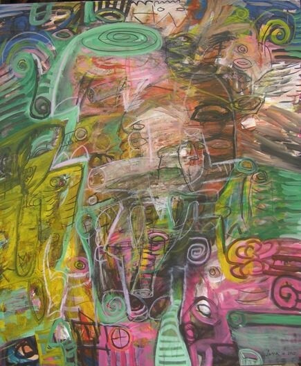 Картина под названием "In the Junction of…" - I Ketut Jaya (Kaprus), Подлинное произведение искусства, Масло