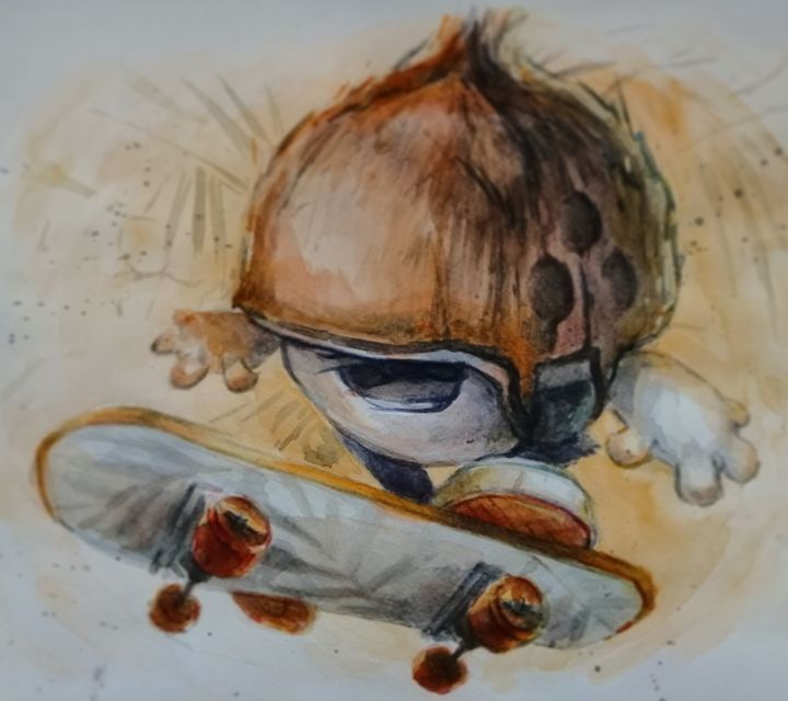 Painting titled "Coconut" by Ivan Kriachko, Original Artwork, Watercolor