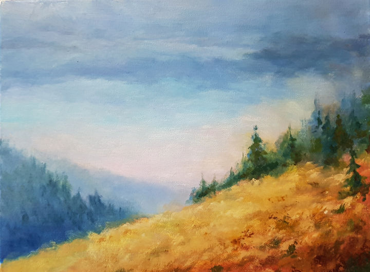 Картина под названием "Glade on the slope" - Igor Makeev, Подлинное произведение искусства, Масло