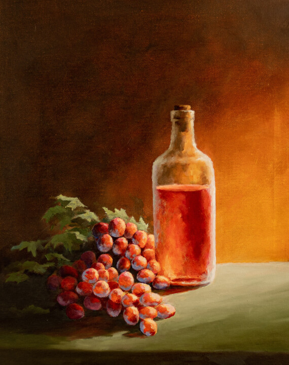 Painting titled "Still life with win…" by Igor Makeev, Original Artwork, Oil