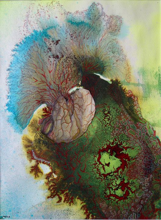 Painting titled "coeur-de-corail.jpg" by Mysia, Original Artwork, Acrylic