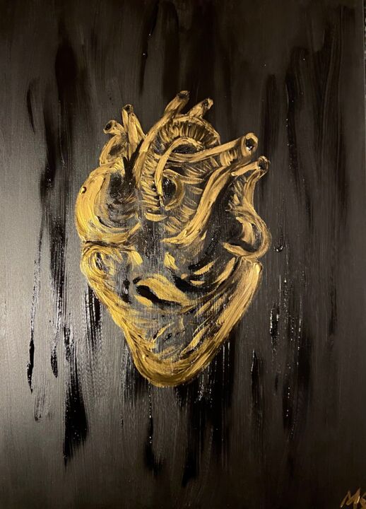 Painting titled "cuore" by Matteo Serra, Original Artwork, Acrylic Mounted on Wood Panel