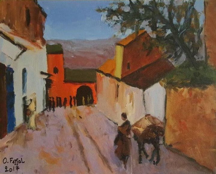 Peinture intitulée "Village d l'Atlas" par Omar Fejjal, Œuvre d'art originale