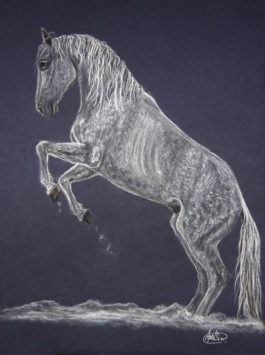 Painting titled "Grey trotter" by Apelsin, Original Artwork, Pastel