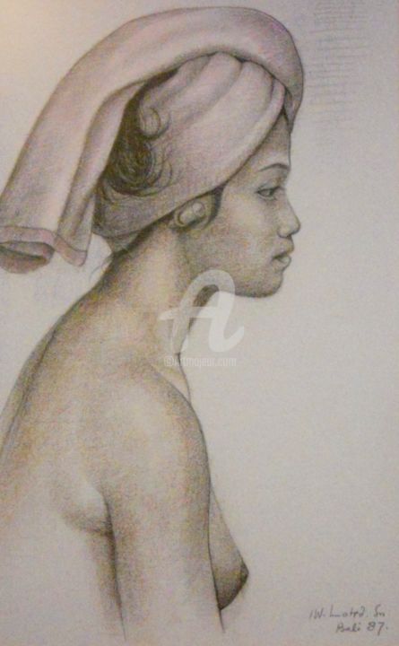 Desenho intitulada "Balinese Lady" por I Wayan Lotra, Obras de arte originais, Pastel