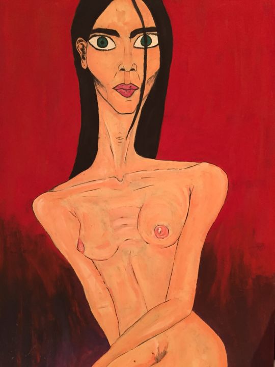 Painting titled "Amanda P." by Iago Santibañez, Original Artwork, Oil