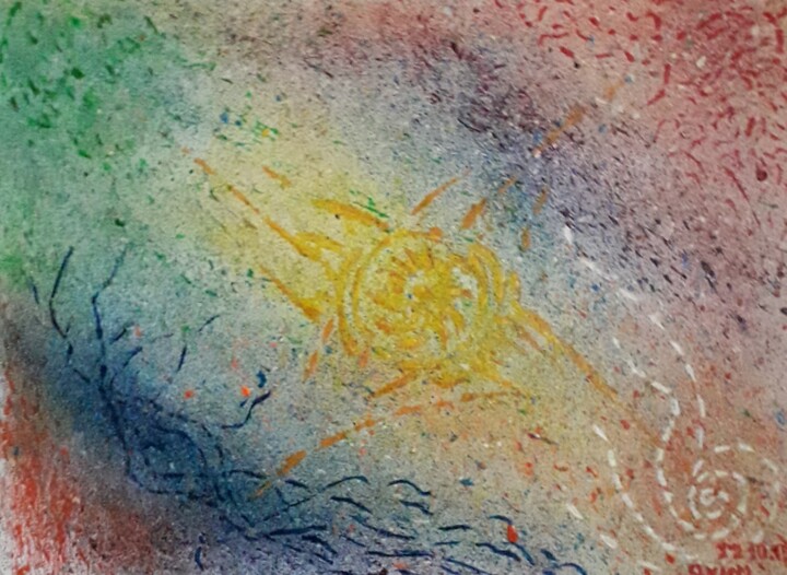 Dessin intitulée "impression de soleil" par Iakim, Œuvre d'art originale, Acrylique Monté sur Châssis en bois