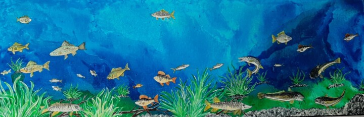 Dessin intitulée "les poissons de riv…" par Iakim, Œuvre d'art originale, Acrylique Monté sur Châssis en bois