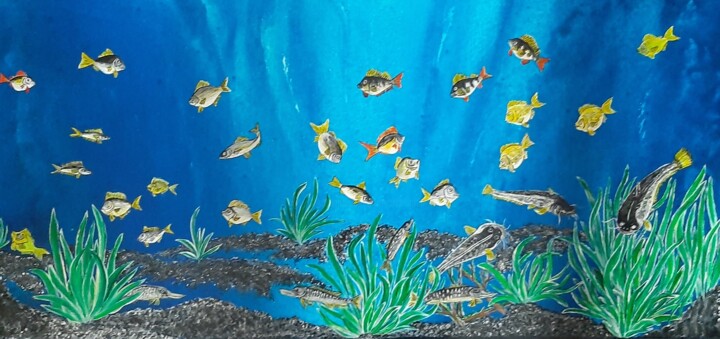 Dessin intitulée "les poissons de riv…" par Iakim, Œuvre d'art originale, Acrylique Monté sur Châssis en bois