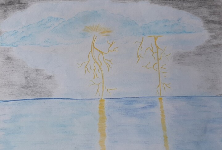 Dessin intitulée "deux éclairs dans l…" par Iakim, Œuvre d'art originale, Crayon