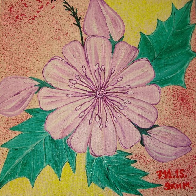 제목이 "Fleur et bourgeons"인 그림 Iakim로, 원작, 아크릴 나무 들것 프레임에 장착됨
