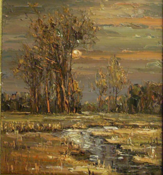 Painting titled "landscape ~LEVER DE…" by Ialomiteanu, Original Artwork, Oil