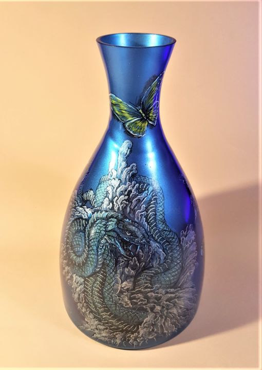 Sculpture titled "Blue Venom" by Rikkihop, Original Artwork, Glass
