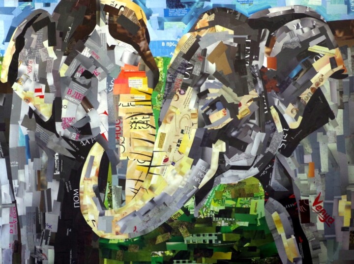 Коллажи под названием "Слоны" - Яна Венедчук, Подлинное произведение искусства, Коллажи