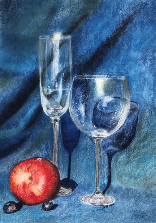 Dessin intitulée "The Red Apple" par Iana Volga, Œuvre d'art originale, Pastel