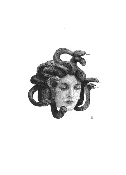 Zeichnungen mit dem Titel "Gorgon Medusa." von Iana Cherepanska, Original-Kunstwerk, Tinte