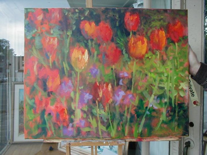 Painting titled "Orange Tulips" by Ian Mcandrew, Original Artwork