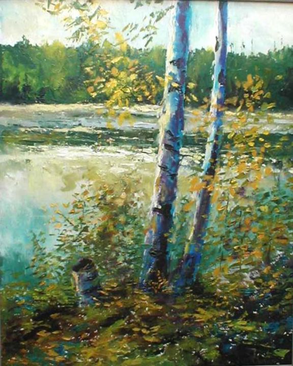 Ζωγραφική με τίτλο "Birch Trees" από Ian Mcandrew, Αυθεντικά έργα τέχνης