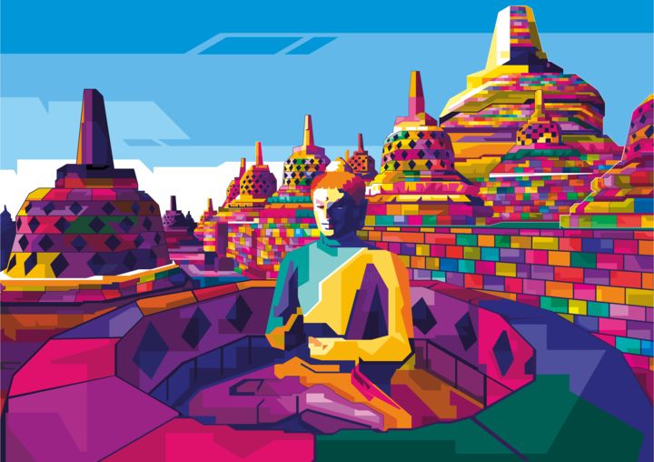 Digitale Kunst mit dem Titel "Borobudur Temple in…" von Artworkranger, Original-Kunstwerk, 2D digitale Arbeit