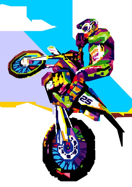 Digital Arts με τίτλο "Motocross in WPAP" από Artworkranger, Αυθεντικά έργα τέχνης, 2D ψηφιακή εργασία