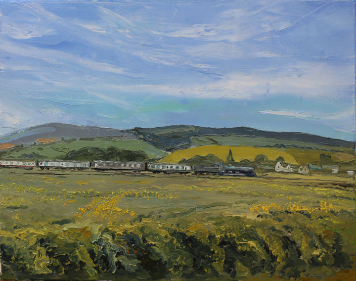 Painting titled "Train. British coun…" by Iaroslav Hmelnitki, Original Artwork, Oil
