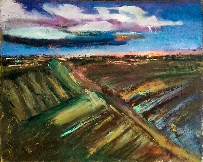 Painting titled "пейзаж" by Iakob Buzhak, Original Artwork, Oil