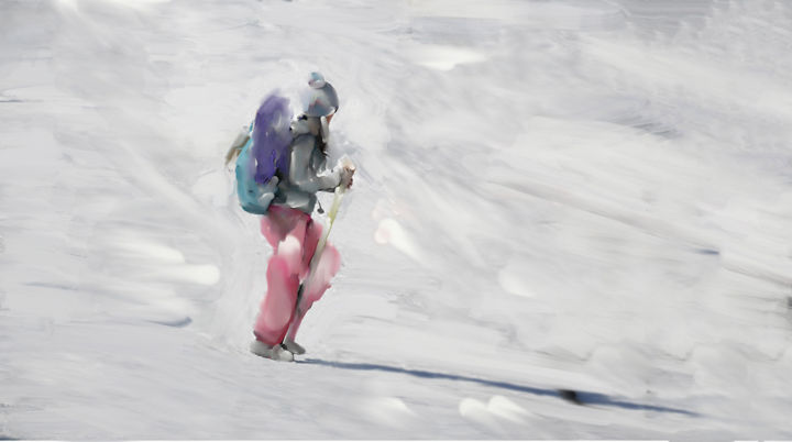 Digitale Kunst getiteld "The skier" door Ibeth Muttis, Origineel Kunstwerk, Digitaal Schilderwerk