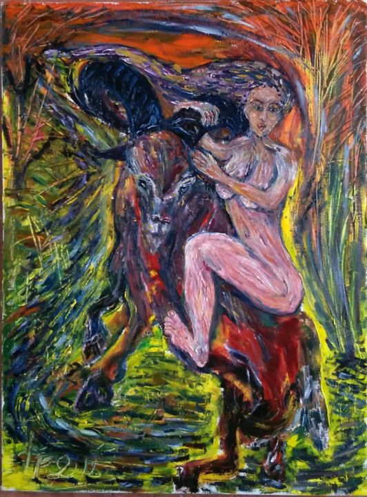 Peinture intitulée "la-cabalgata-de-afr…" par Ibis Perez Gallardo, Œuvre d'art originale,