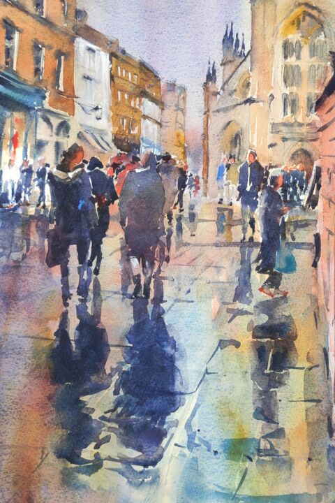 Painting titled "Bath City Centre" by Ibolya Taligas, Original Artwork, Watercolor