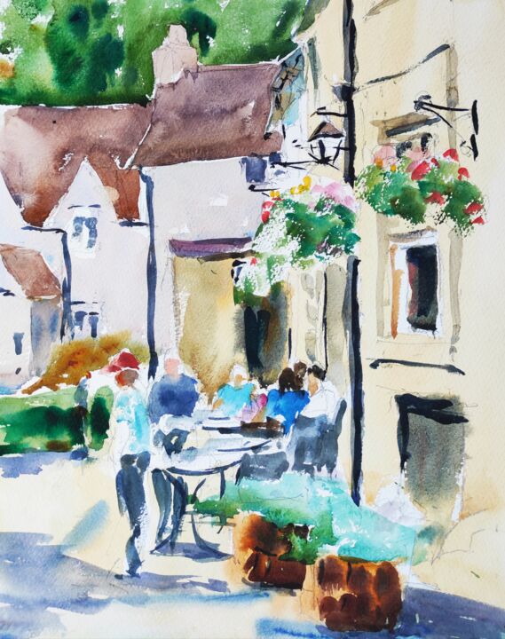 Painting titled "Outside the Castle…" by Ibolya Taligas, Original Artwork, Watercolor