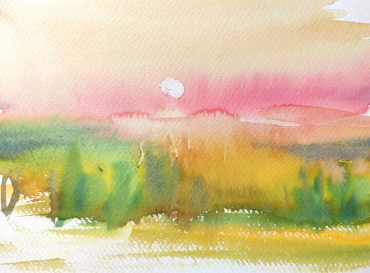 Painting titled "African Sunrise" by Ibolya Taligas, Original Artwork, Watercolor