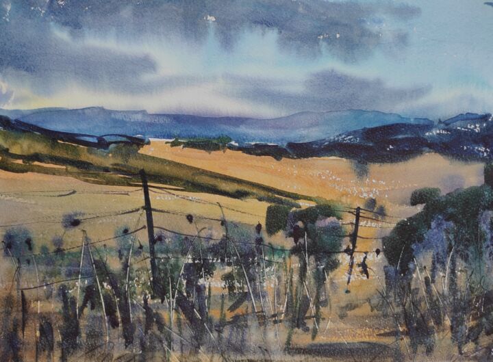 Painting titled "Andalucian landscape" by Ibolya Taligas, Original Artwork, Watercolor