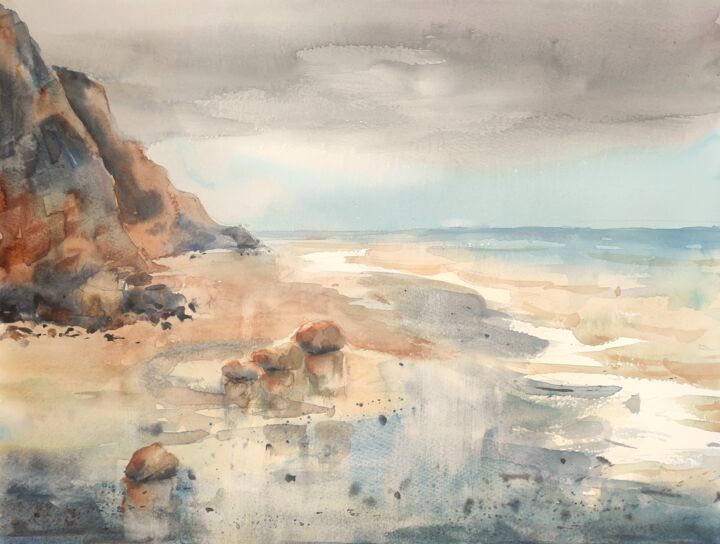 Painting titled "Beach on the Isle o…" by Ibolya Taligas, Original Artwork, Watercolor