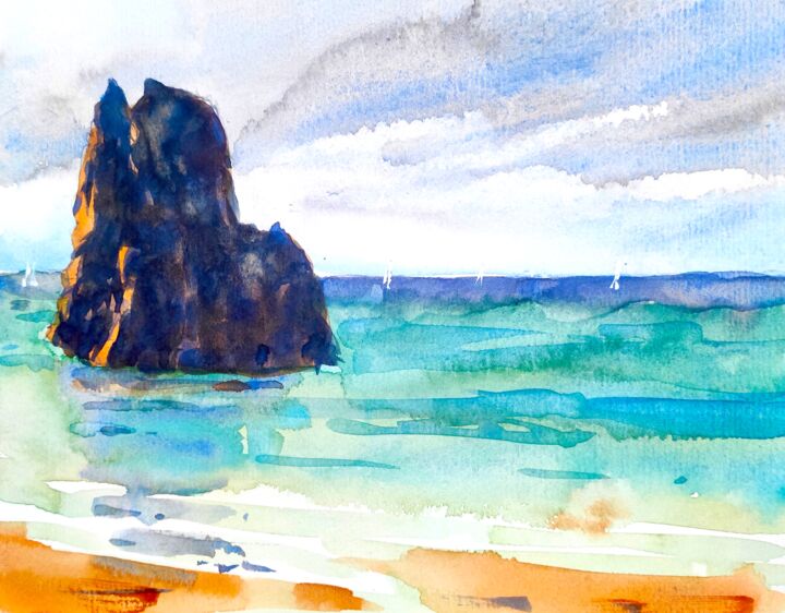 Painting titled "BEAUPORT BEACH - Is…" by Ibolya Taligas, Original Artwork, Watercolor