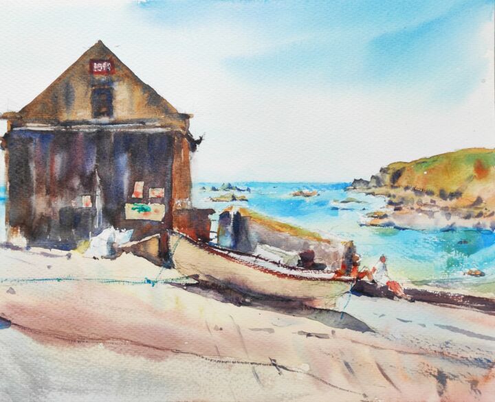 Painting titled "Lizard Point in Cor…" by Ibolya Taligas, Original Artwork, Watercolor