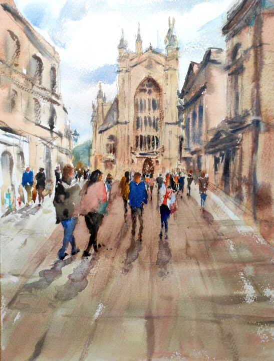 Painting titled "BATH CITY CENTRE, E…" by Ibolya Taligas, Original Artwork, Watercolor