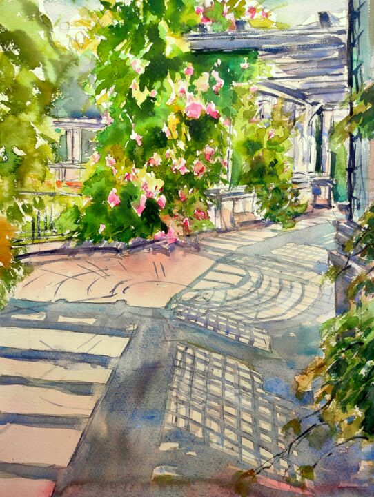 Peinture intitulée "Hampstead Pergola G…" par Ibolya Taligas, Œuvre d'art originale, Aquarelle