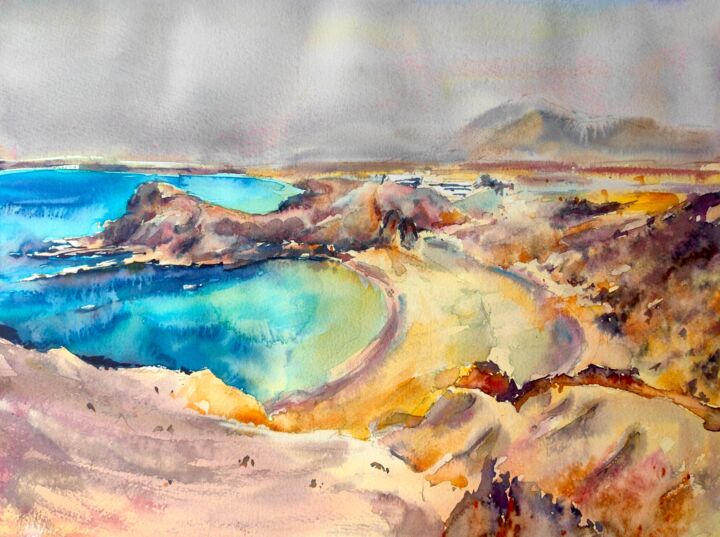 Painting titled "Papagayo Beach on t…" by Ibolya Taligas, Original Artwork, Watercolor