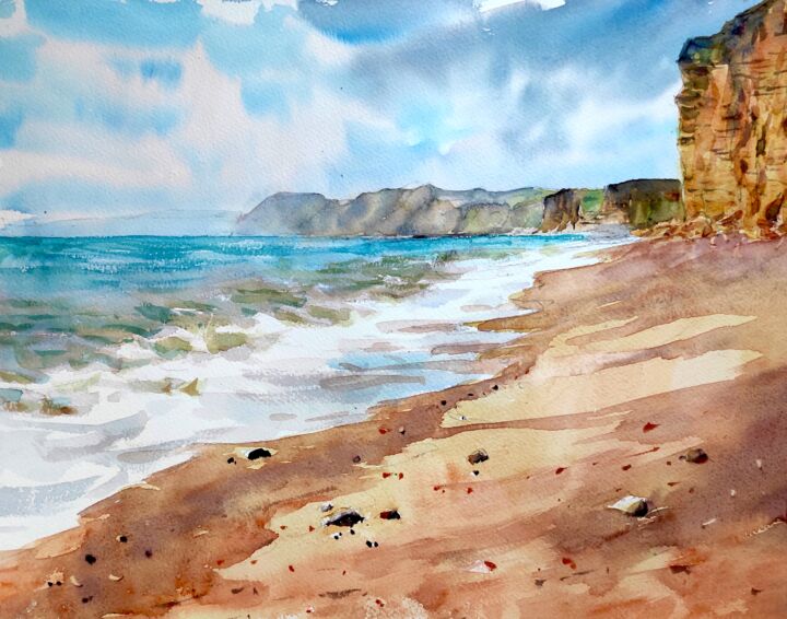 Peinture intitulée "Desolate beach" par Ibolya Taligas, Œuvre d'art originale, Aquarelle