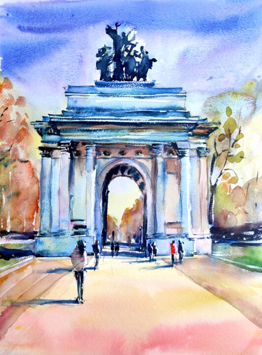 Painting titled "Wellington Arch, Ce…" by Ibolya Taligas, Original Artwork, Watercolor