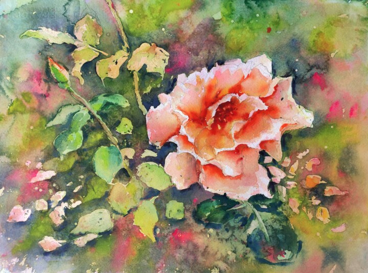 Painting titled "Garden Queen" by Ibolya Taligas, Original Artwork, Watercolor