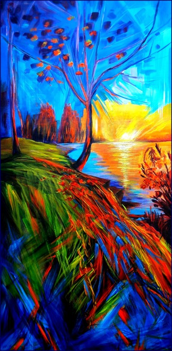 Pintura intitulada "Lakeside Sunlight" por Ibolya Való, Obras de arte originais, Acrílico