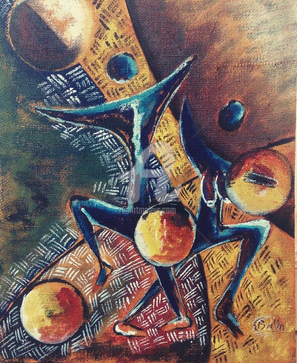Painting titled "les danseurs" by Ibrahim Ballo, Original Artwork, Acrylic